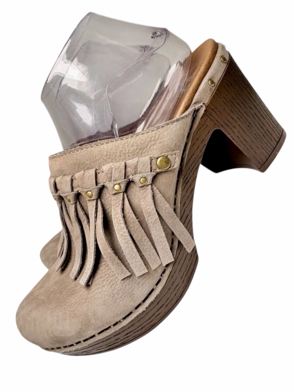 Dansko Deni Fringe Studded Clogs‎ EU 40 US 9.5 Taupe Suede Boho Western